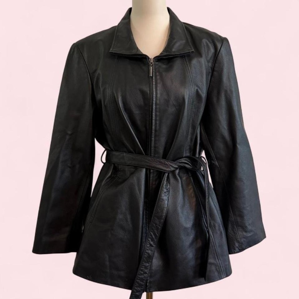 Vintage Worthington black leather belted jacket‎ XLp